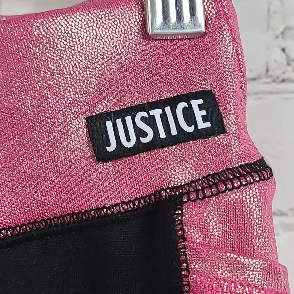 Justice Girls Leggings XS 5/6 Black Pink Shimmer Athletic Side Pocket Activewear